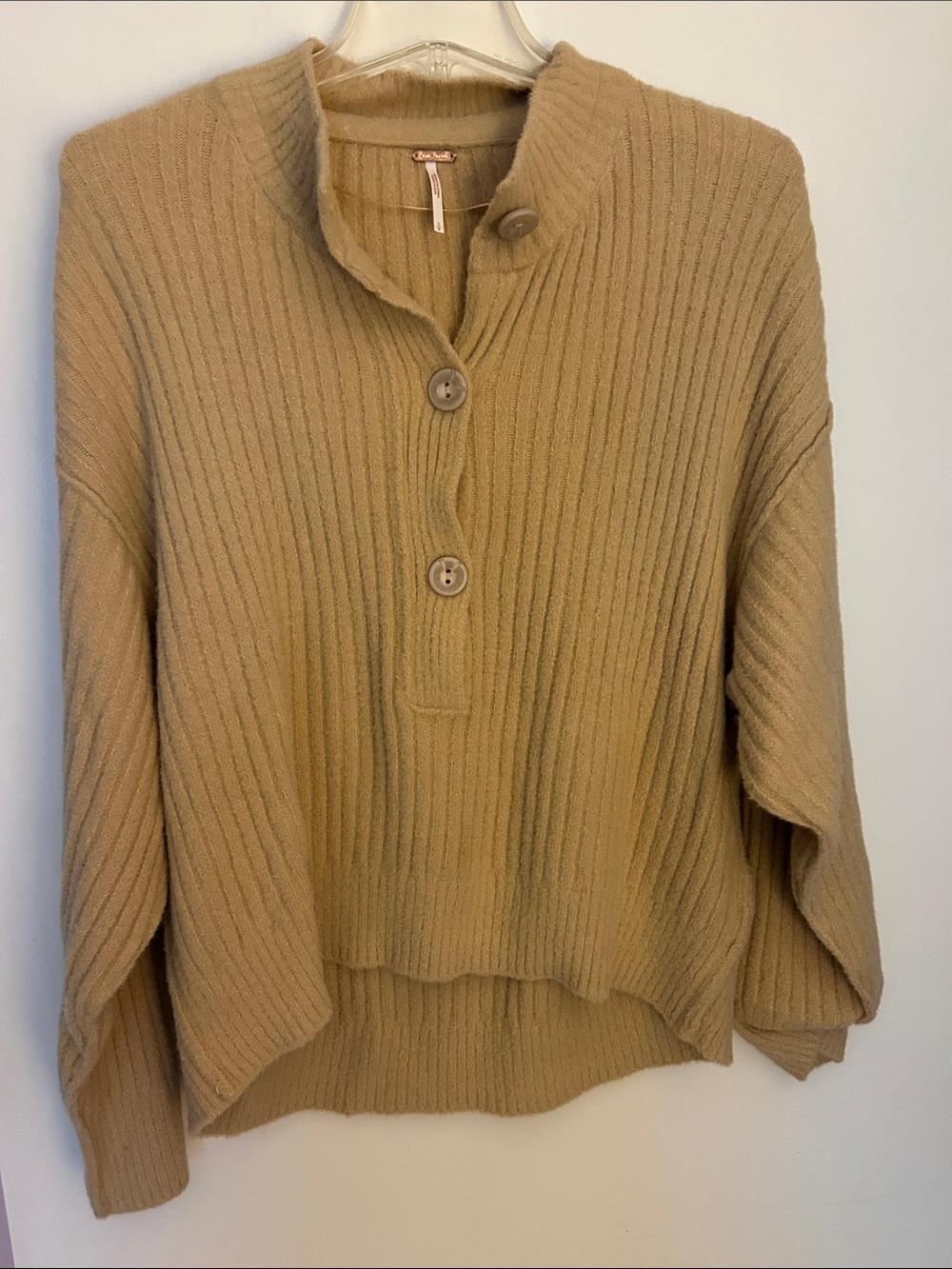 Free People Cocoa Henley Ribbed Oversized Sweater Sugar Cookie Size S